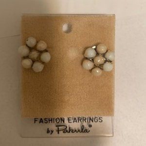 Vintage Post Earrings by Pakula - Pearl Beads in a Clustered Flower Arrangement